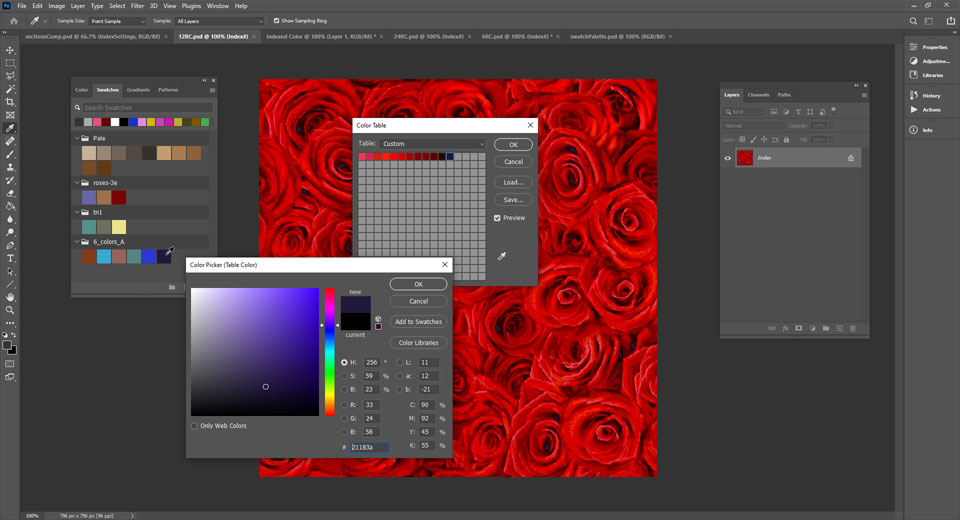 Using Photoshop's Swatches palette window to recolor