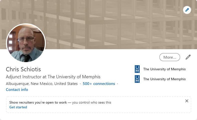 Chris Schiotis - LinkedIn Profile screen shot