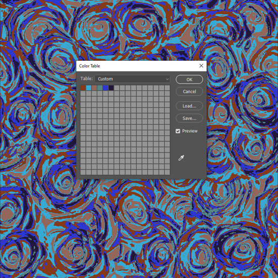Custom color table with pattern affected by it behind